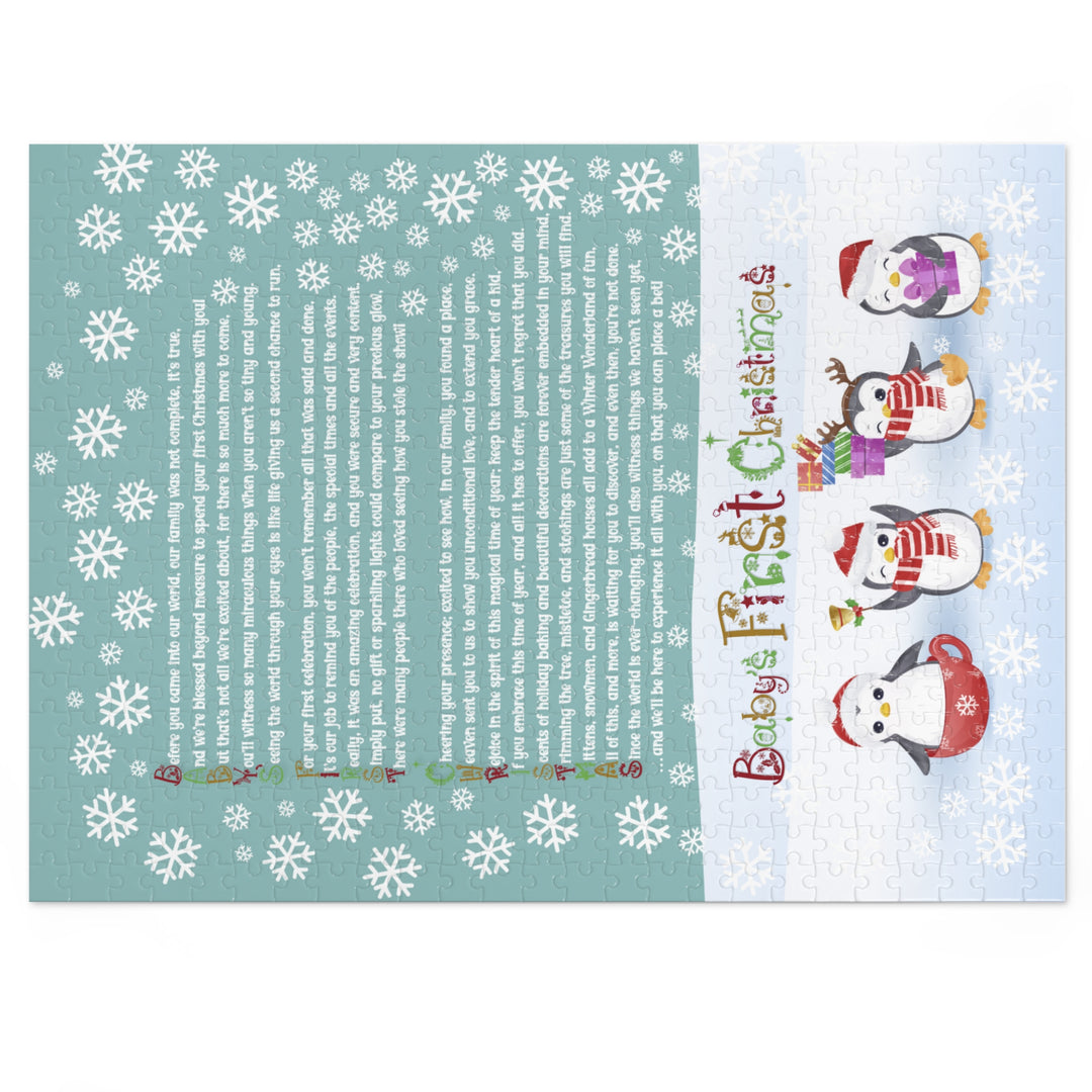 Baby's First Christmas Acrostic Poem Jigsaw Puzzle - Gingerbread - Penguins - Tin Box