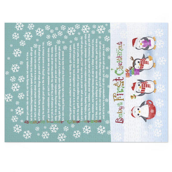 Baby's First Christmas Acrostic Poem Jigsaw Puzzle - Gingerbread - Penguins - Tin Box