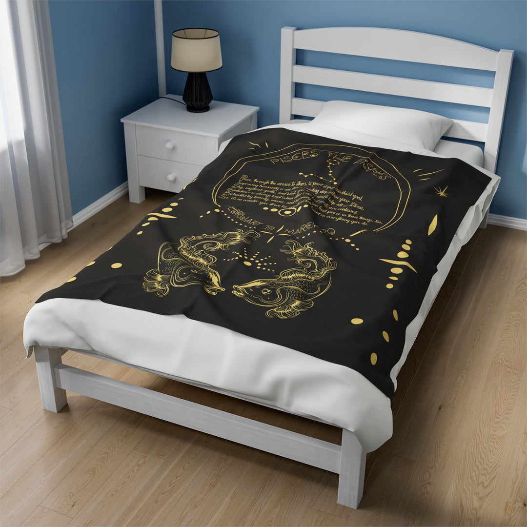 Written in the Stars Velveteen plush blanket with acrostic poem spelling out "Pisces"