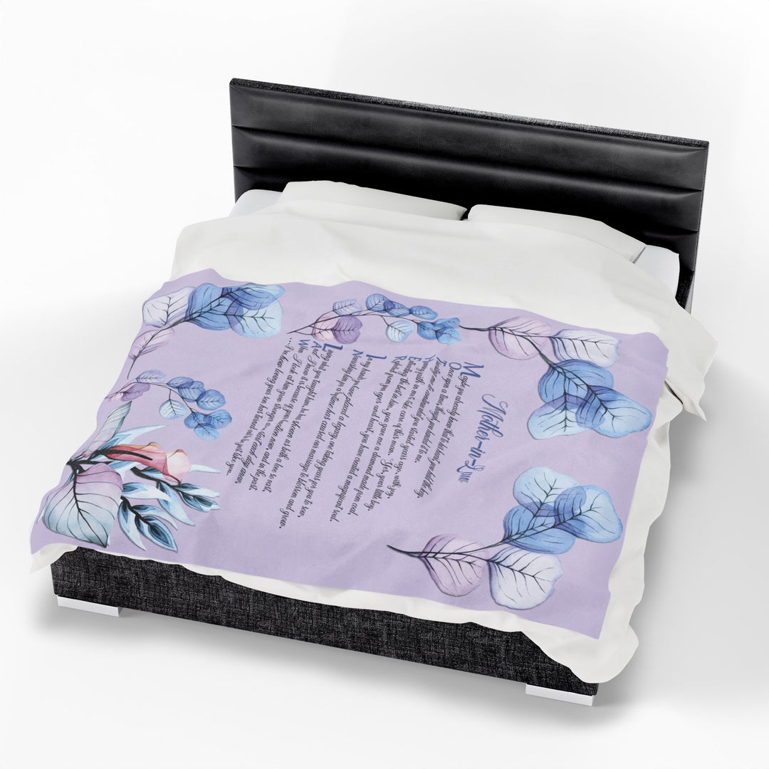Mother-in-Law Acrostic Poem Velveteen Plush Blanket - Transparent Flowers