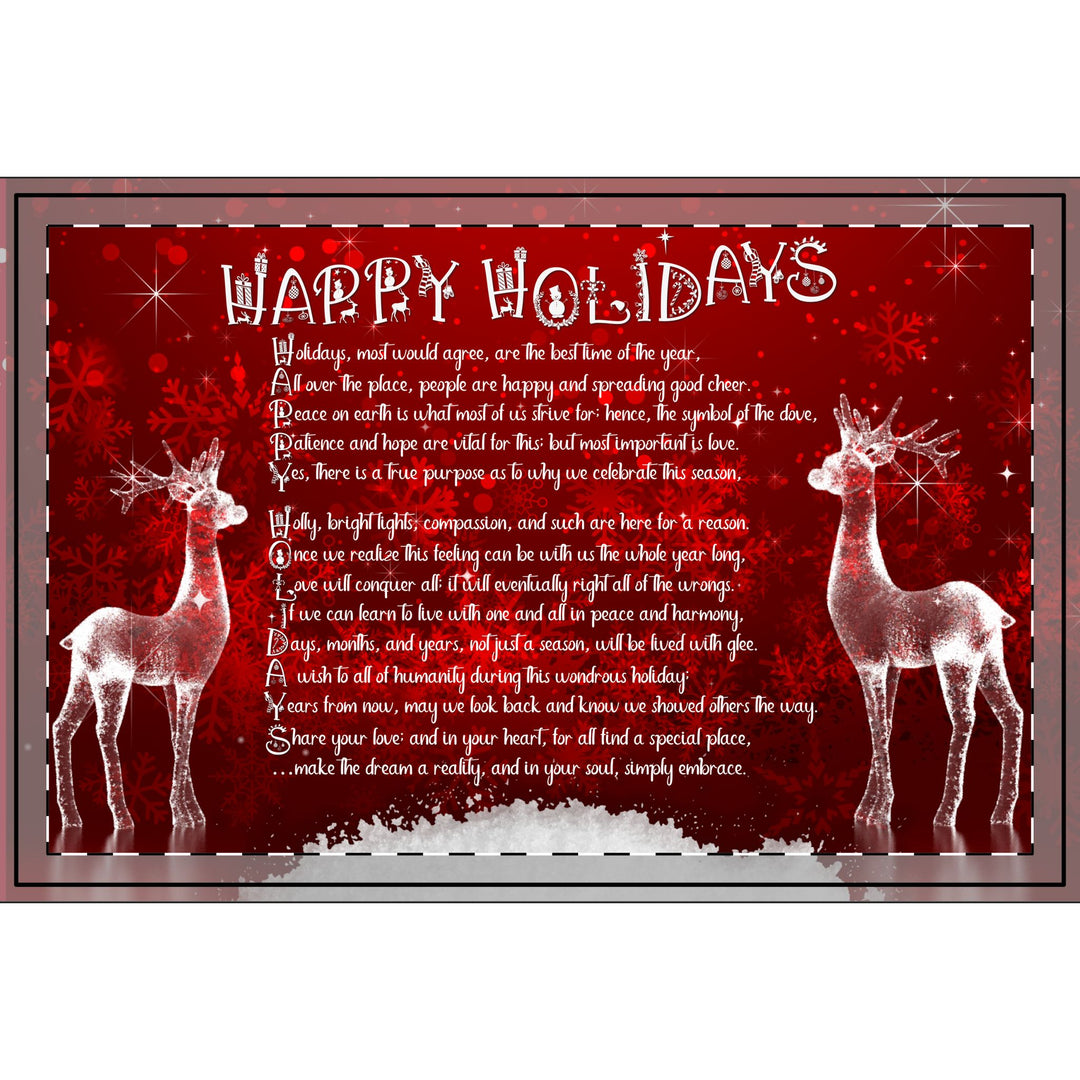 Happy Holidays Acrostic Poem Large Hardboard Serving Tray - Ribbon-Ornament