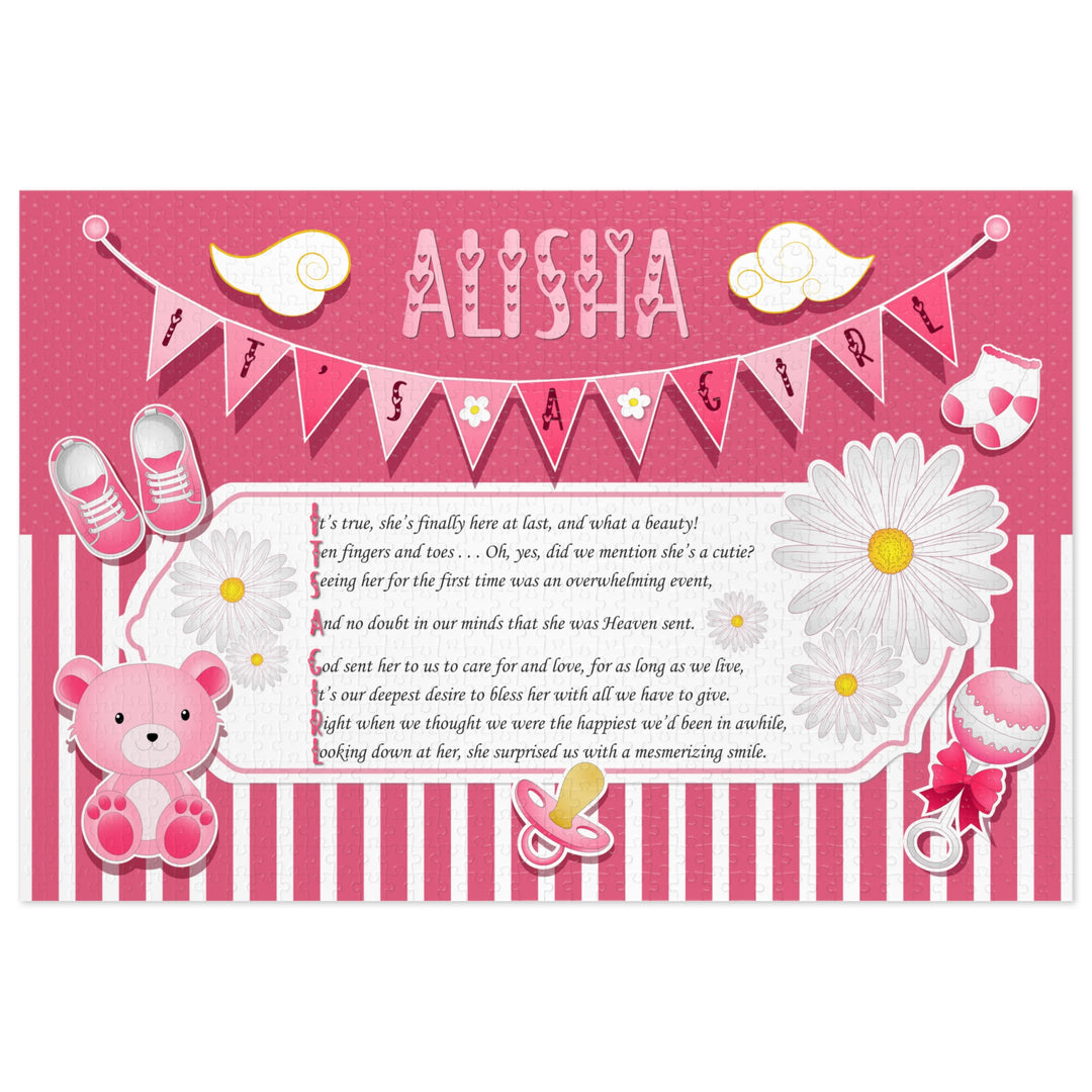 It's a Girl Acrostic Poem Puzzle - Banner and Stripes - Personalized