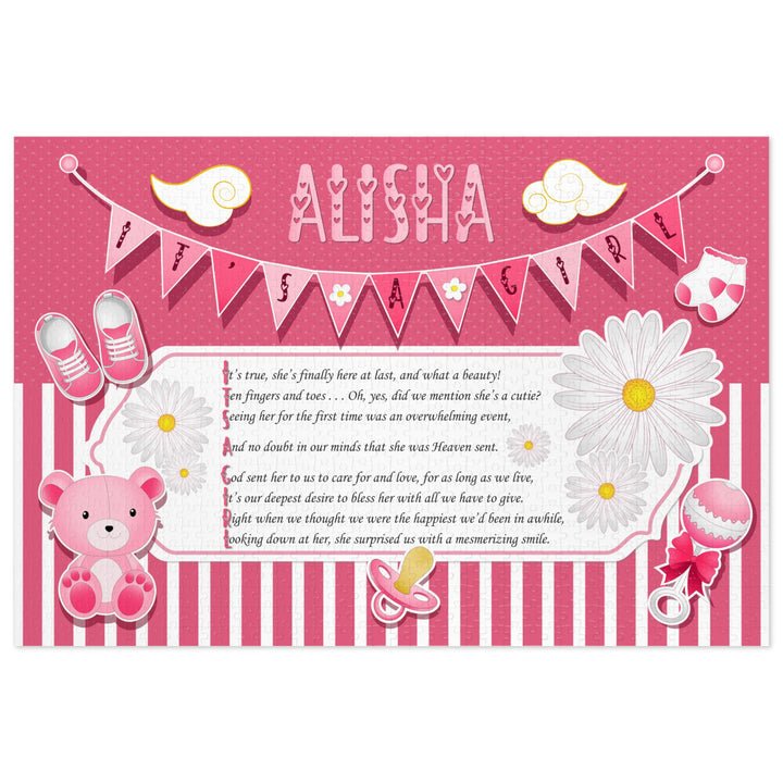 It's a Girl Acrostic Poem Puzzle - Banner and Stripes - Personalized