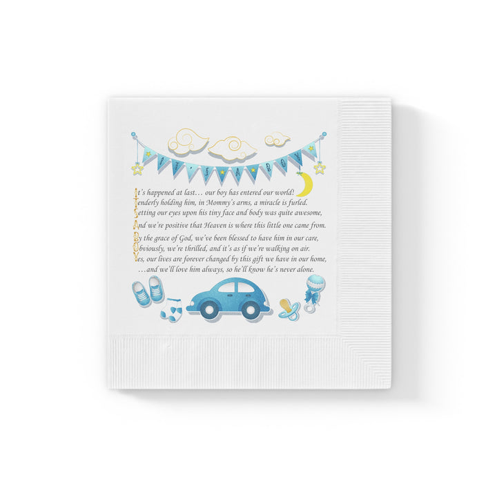 Baby Steps "It's a Boy" White Coined Napkins