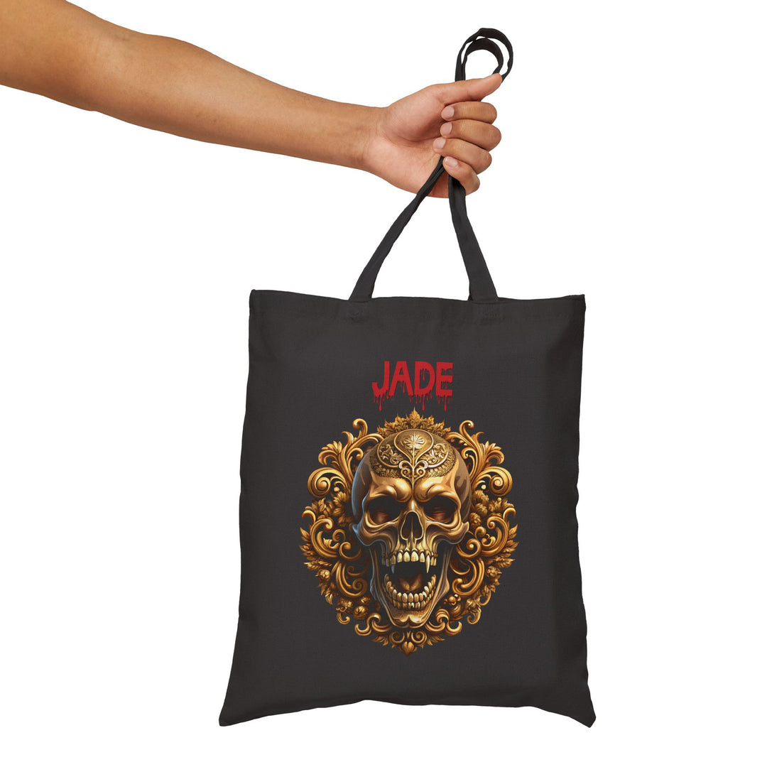 "Happy Halloween" Acrostic Poem Canvas Candy Tote Bag - Creepy Skull- Personalized