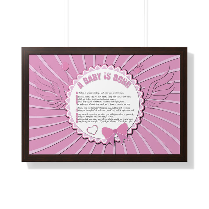 Baby Steps Acrostic Poem Framed Print "A Baby is Born" - Pink