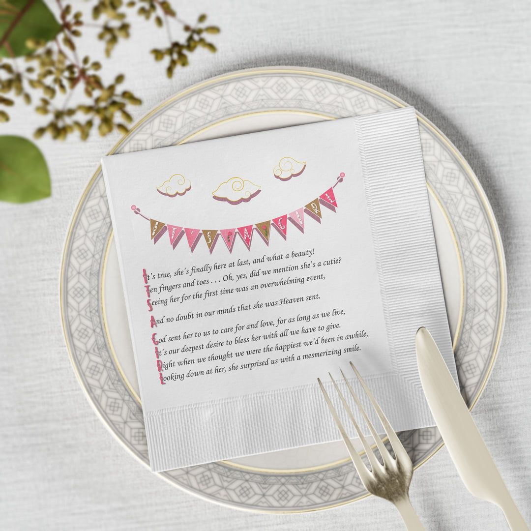 "It's a Girl" White Coined Napkins Baby Shower Napkins -   No Personalization