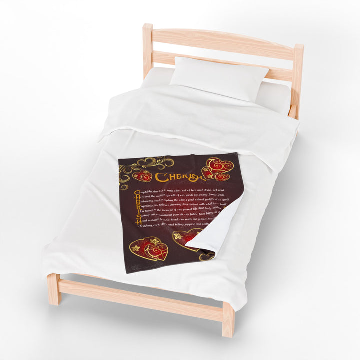 Cherish Acrostic Poem Velveteen Plush Blanket - Hearts