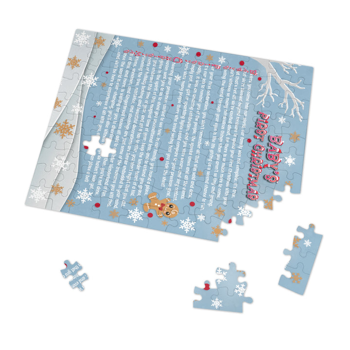 Baby's First Christmas Acrostic Poem Jigsaw Puzzle - Gingerbread - Blue - Tin Box