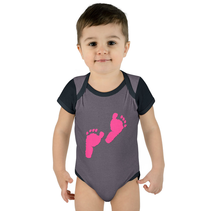 Baby Steps "Baby Feet" Acrostic Poem Bodysuit - Pink Footprints