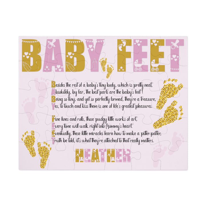 Baby Feet Acrostic Poem Puzzle - Pink and Gold - Tin Box - Personalized