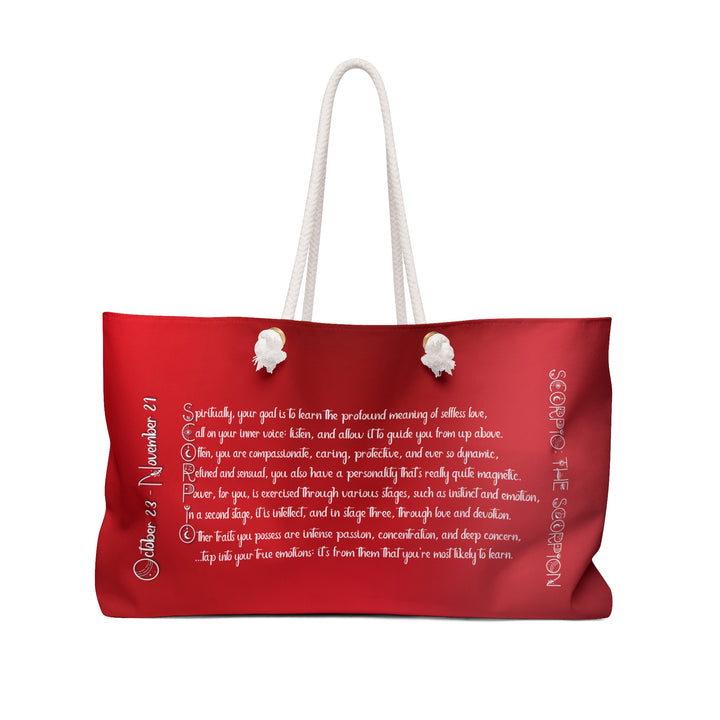 Weekender Bag with Acrostic Poem Spelling out "Scorpio"
