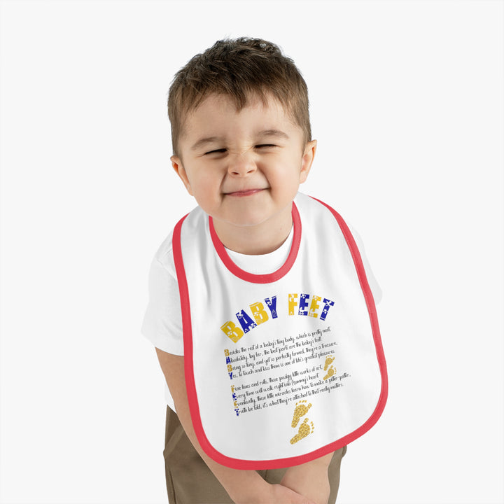 Baby Steps Acrostic Poem - Contrast Trim Jersey Bib - "Baby Feet" Gold Footprints