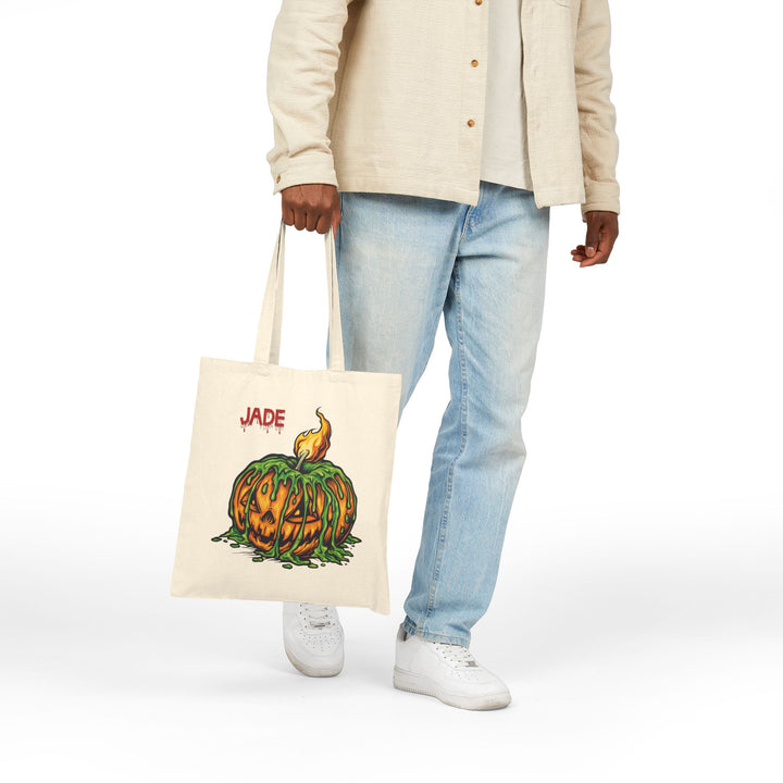 "Happy Halloween" Acrostic Poem Canvas Candy Tote Bag - Creepy Pumpkin- Personalized