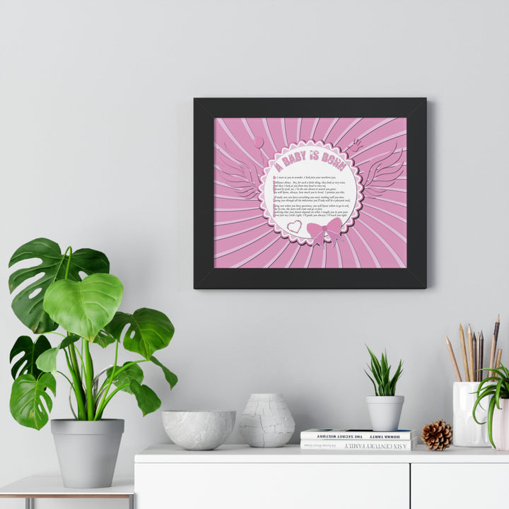 Baby Steps Acrostic Poem Framed Print "A Baby is Born" - Pink