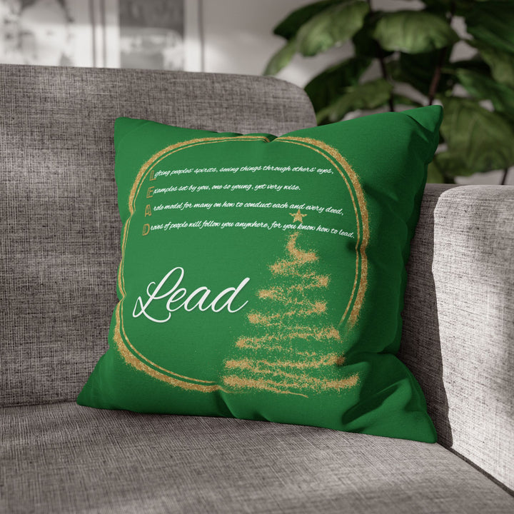 "Lead" Acrostic Poem Pillow Cover from "Learn, Lead, Believe" Collection - Green