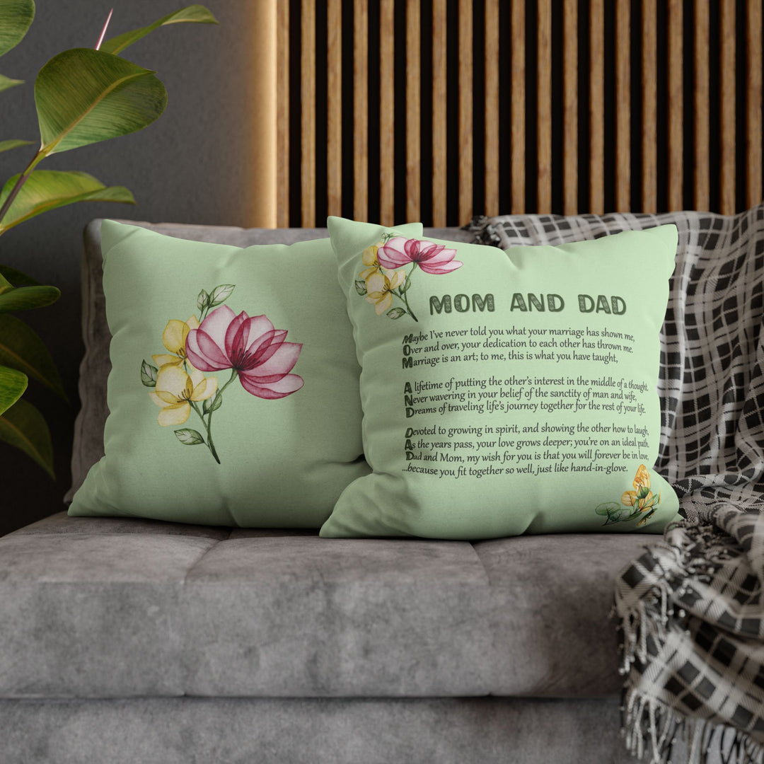 Mom and Dad Acrostic Poem Pillow Cover - Mint Color