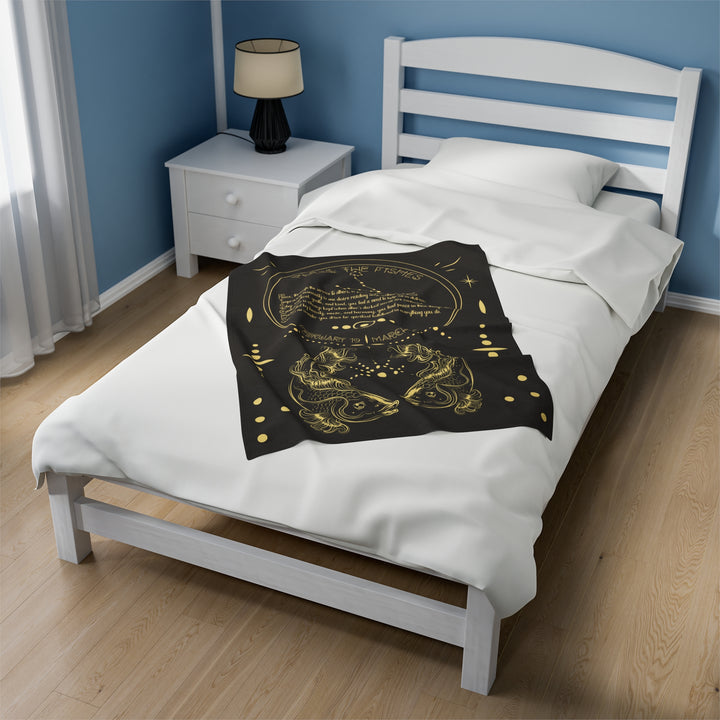 Written in the Stars Velveteen plush blanket with acrostic poem spelling out "Pisces"
