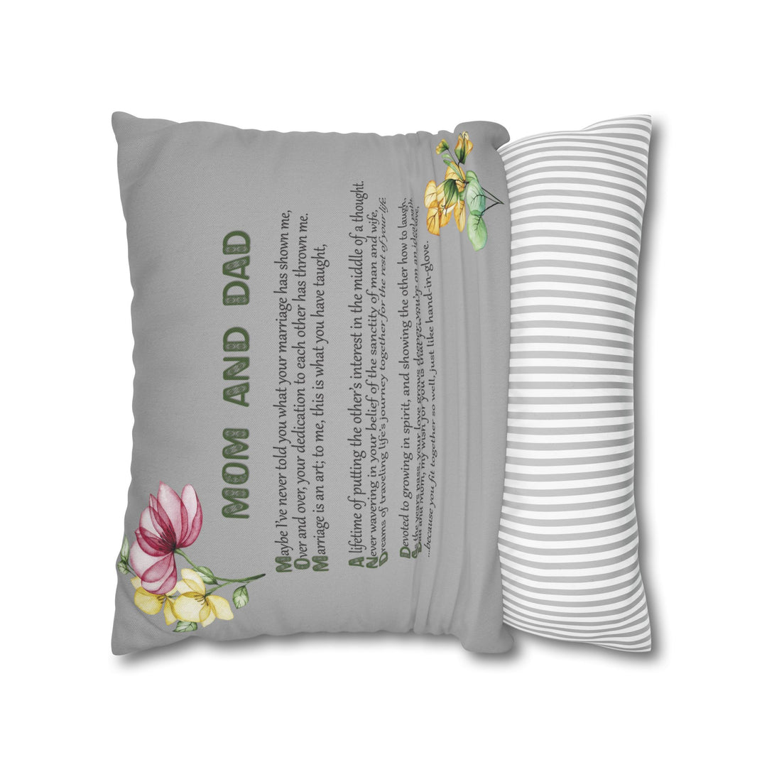 Mom and Dad Acrostic Poem Pillow Cover - Grey