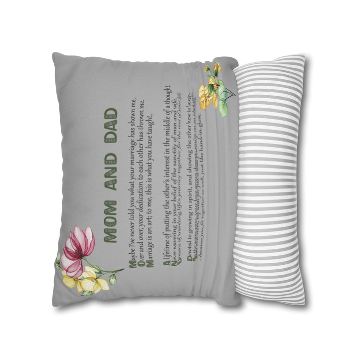 Mom and Dad Acrostic Poem Pillow Cover - Grey