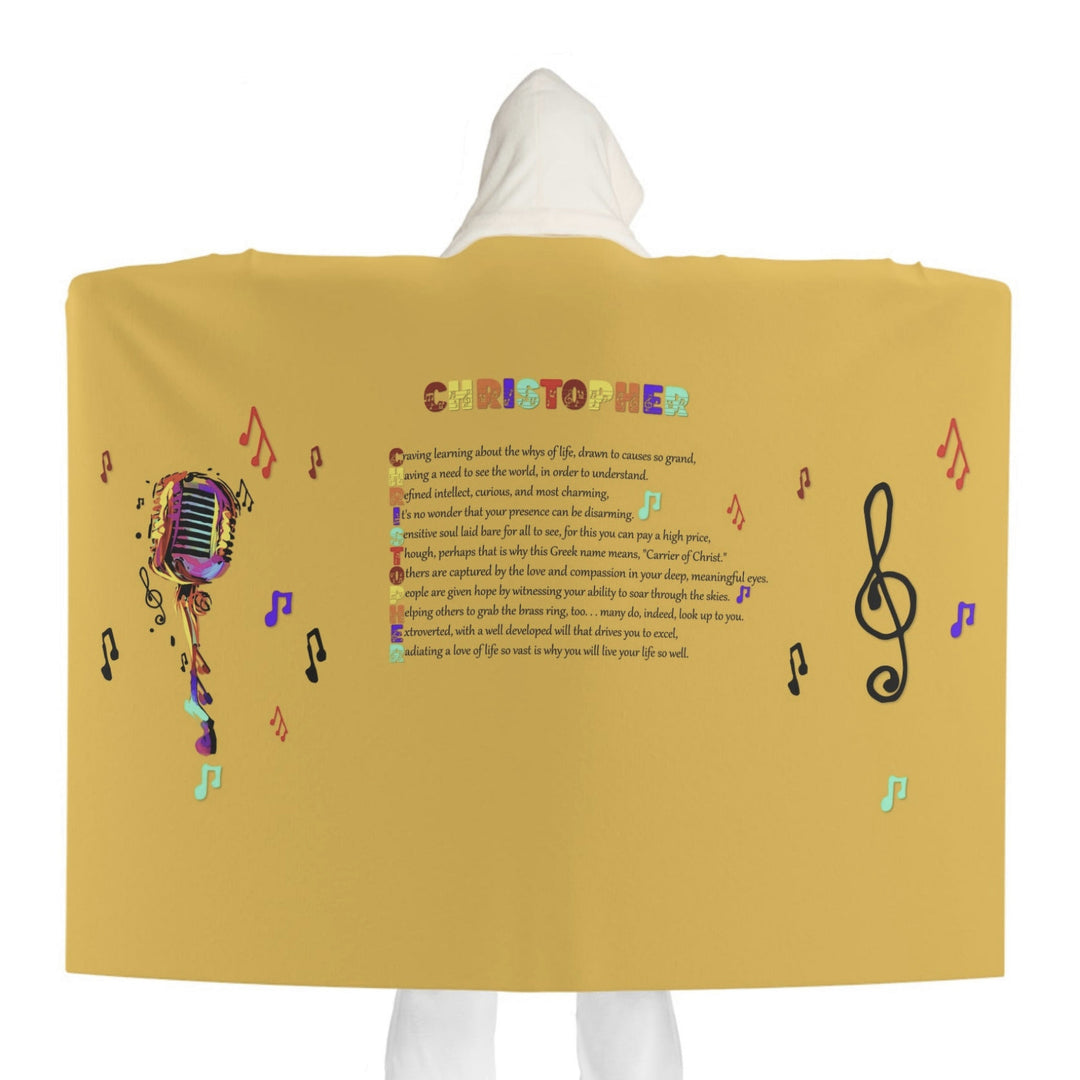 Namesakes Hooded Sherpa Fleece Blanket - Mic and Musical Notes - Yellow Background