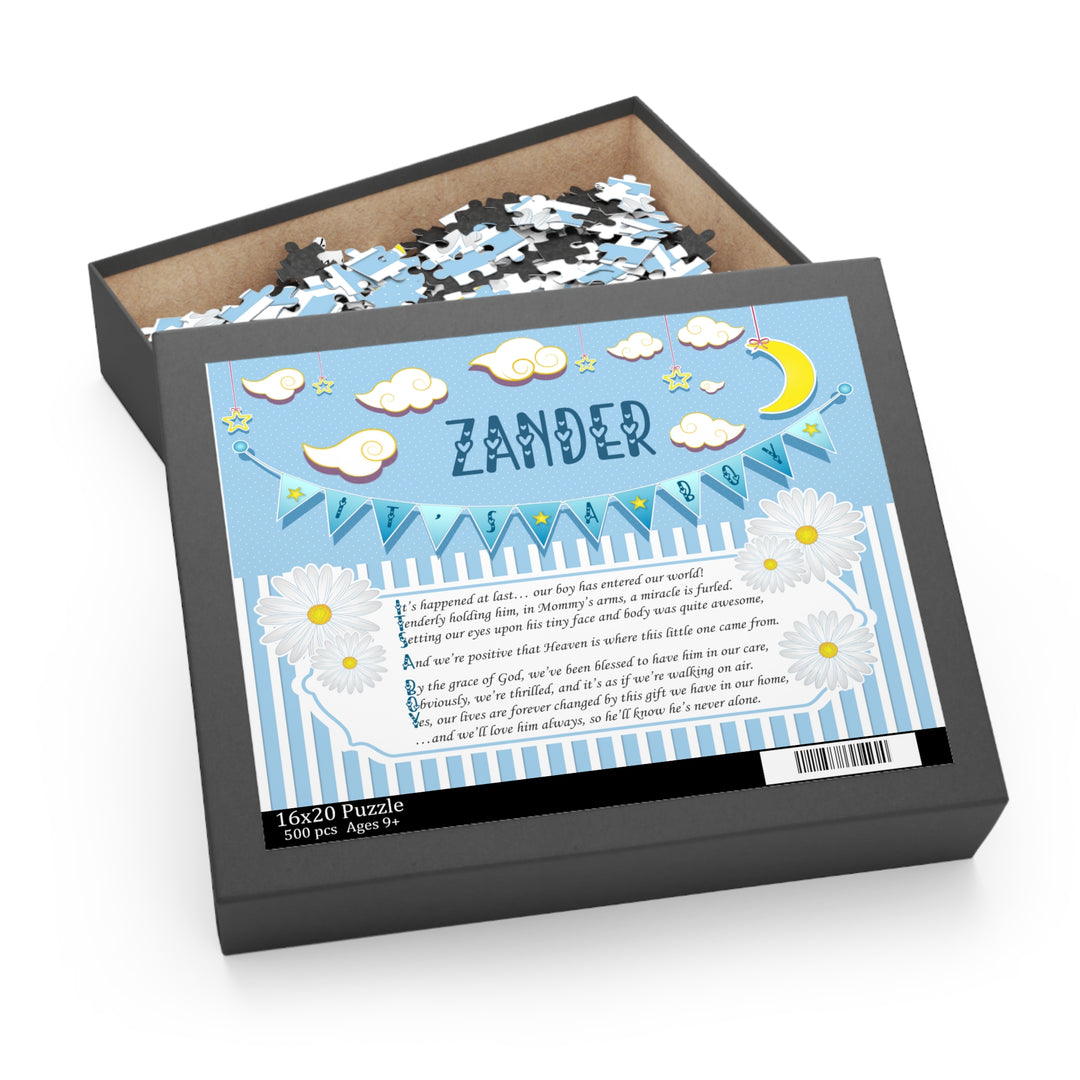 It's a Boy Acrostic Poem Puzzle - Blue-White Stripes Personalized