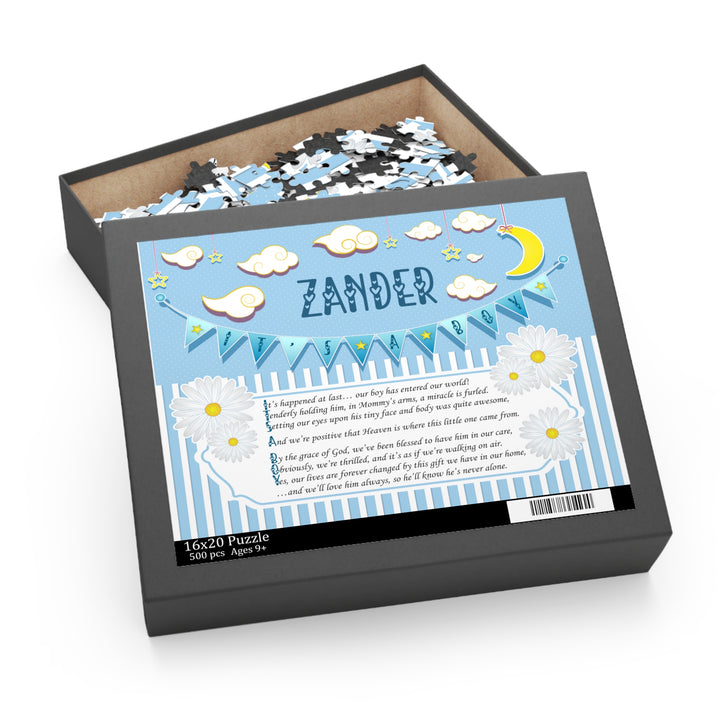 It's a Boy Acrostic Poem Puzzle - Blue-White Stripes Personalized