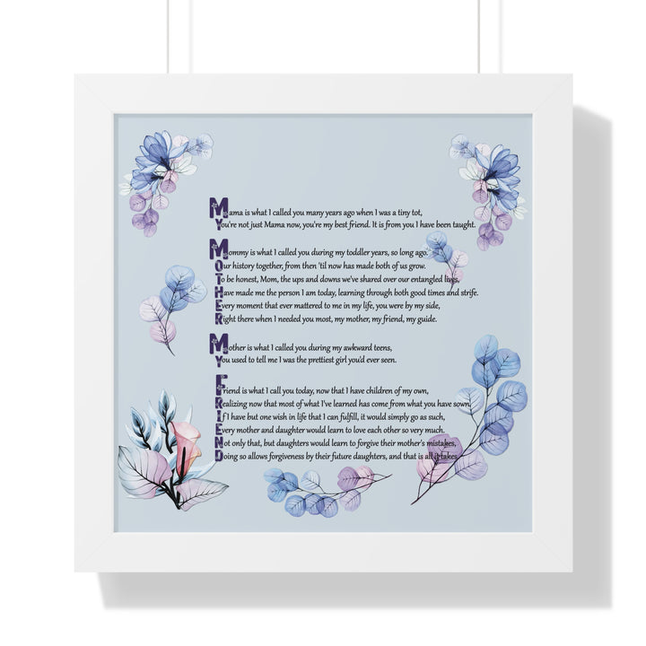 "My Mother, My Friend" Framed Acrostic Poem Print - Translucent Flower