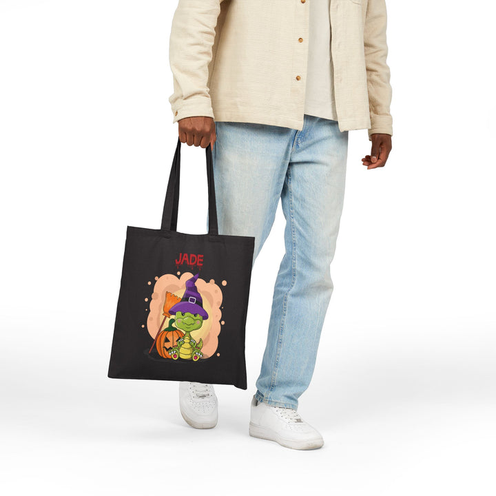 "Happy Halloween" Acrostic Poem Canvas Candy Tote Bag - Baby Dragon - Personalized