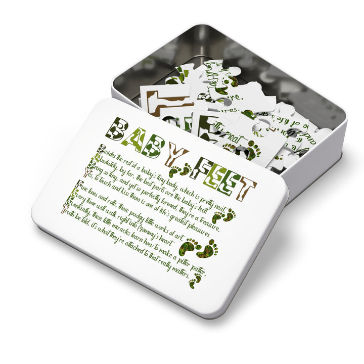 Baby Feet Acrostic Poem Jigsaw Puzzle - Camo - Tin Box - No Personalization