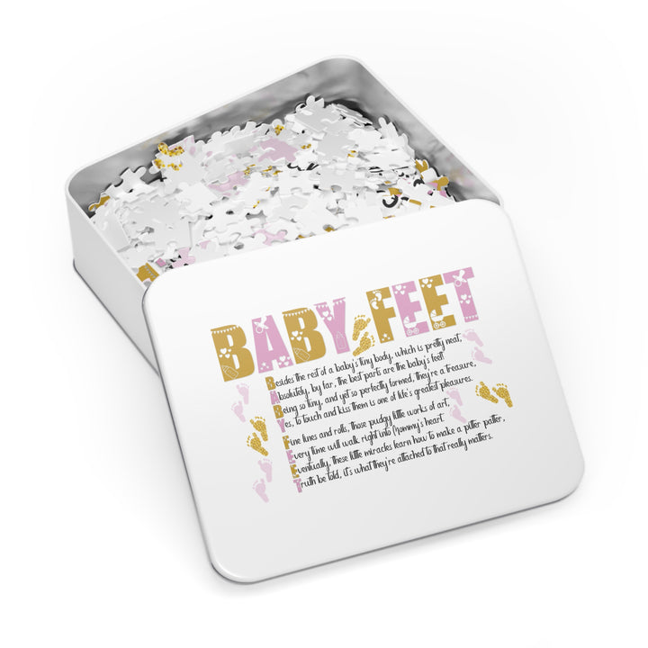 "Baby Feet" Acrostic Poem Jigsaw Puzzle - Pink and Gold - No Personalization