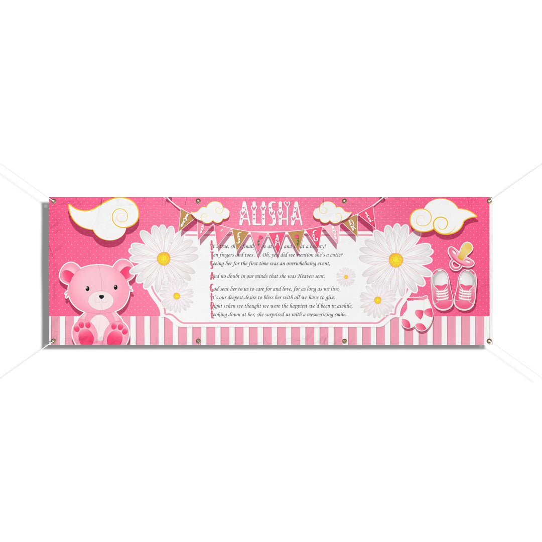 FIX SIZES! It's a Girl Poem Vinyl Banner - Pink Stripes - Personalized