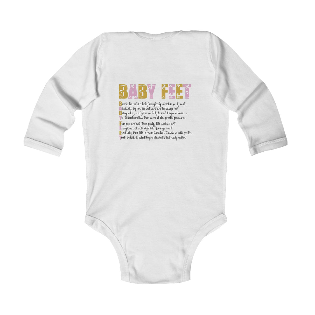 Baby Feet Acrostic Poem Infant Long Sleeve Bodysuit -Pink-Gold Footprints