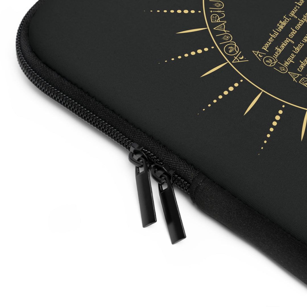 Aquarius Acrostic Poem Neoprene Laptop Sleeve - Solid Black Back