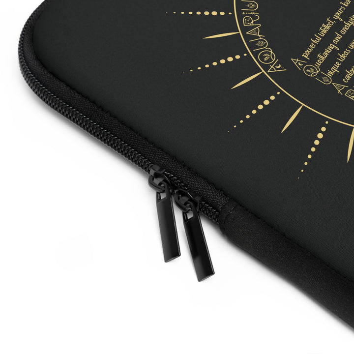 Aquarius Acrostic Poem Neoprene Laptop Sleeve - Solid Black Back