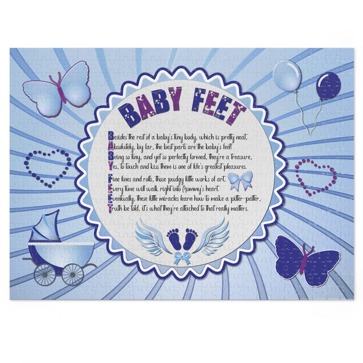 Baby Feet Acrostic Poem Puzzle - Blue Swirl - Tin Box
