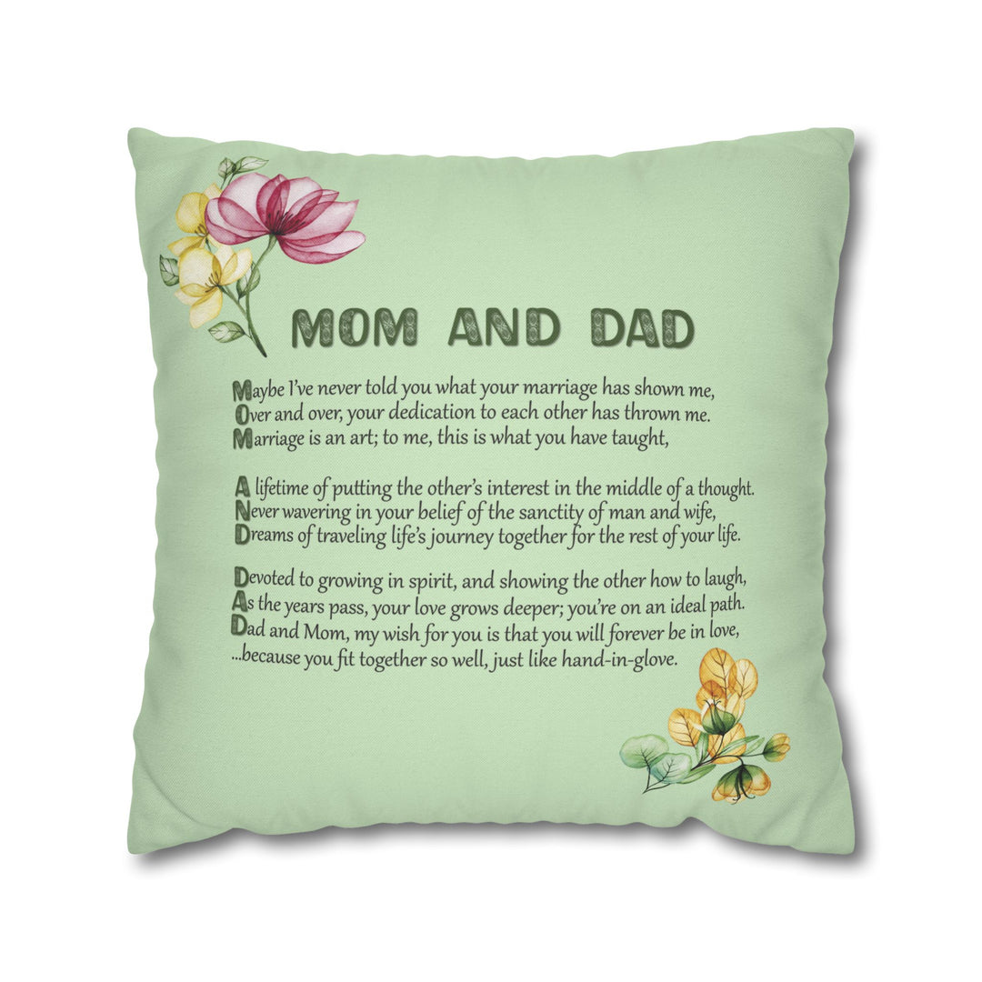 Mom and Dad Acrostic Poem Pillow Cover - Mint Color