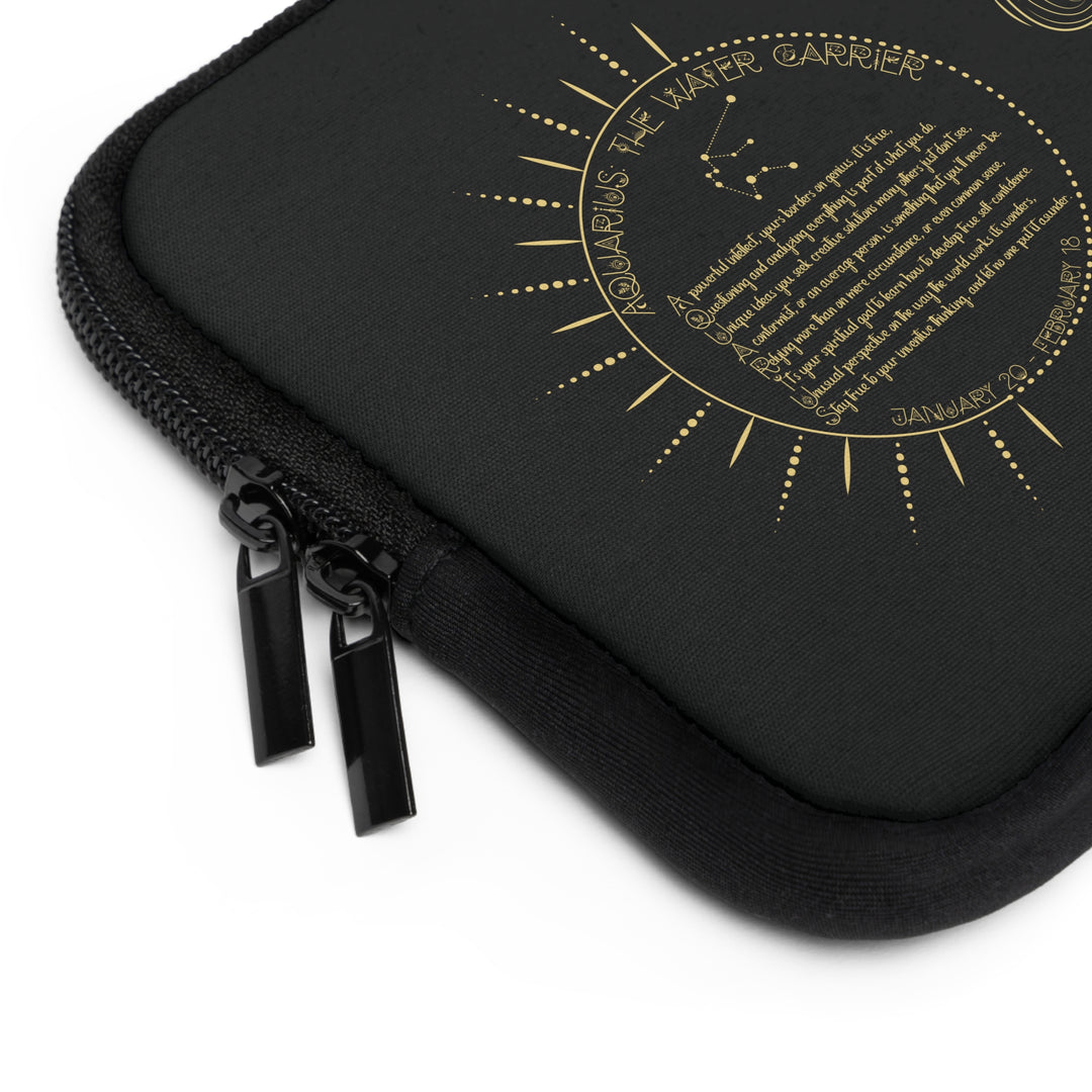 Aquarius Acrostic Poem Neoprene Laptop Sleeve - Solid Black Back