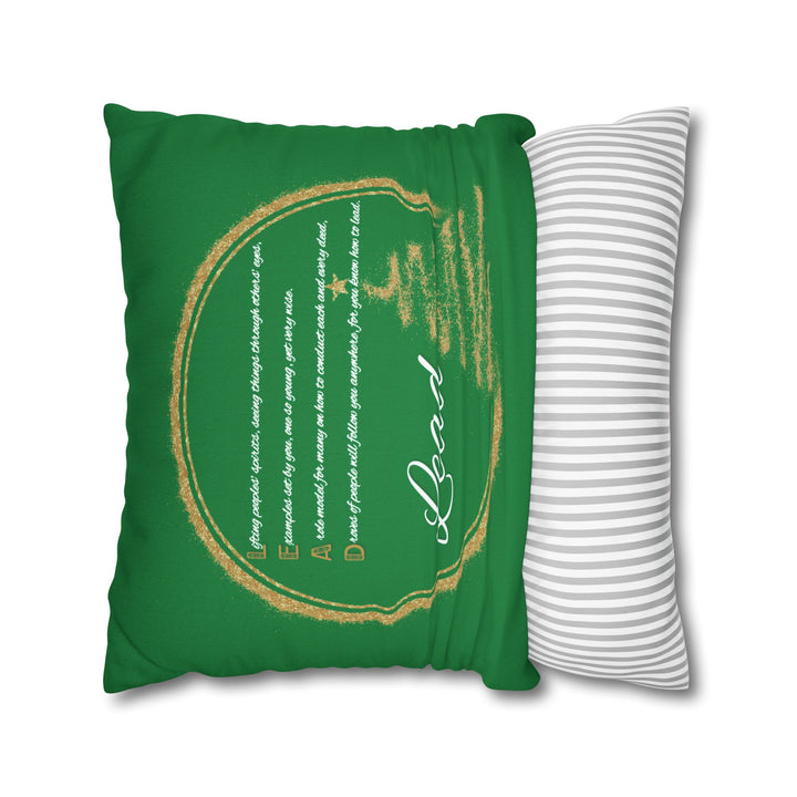 "Lead" Acrostic Poem Pillow Cover from "Learn, Lead, Believe" Collection - Green
