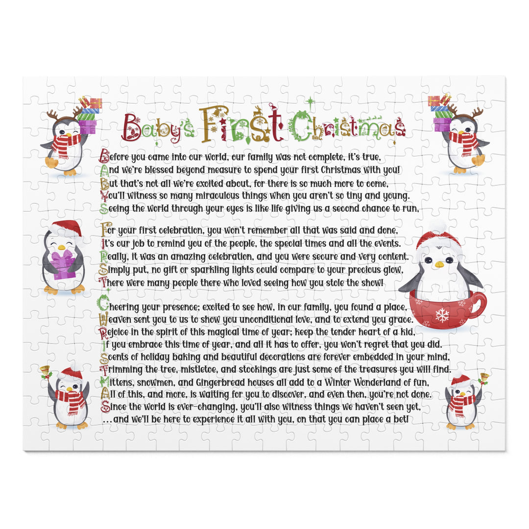 Baby's First Christmas Acrostic Poem Jigsaw Puzzle - Penguins-Christmas Items Font - Tin Box