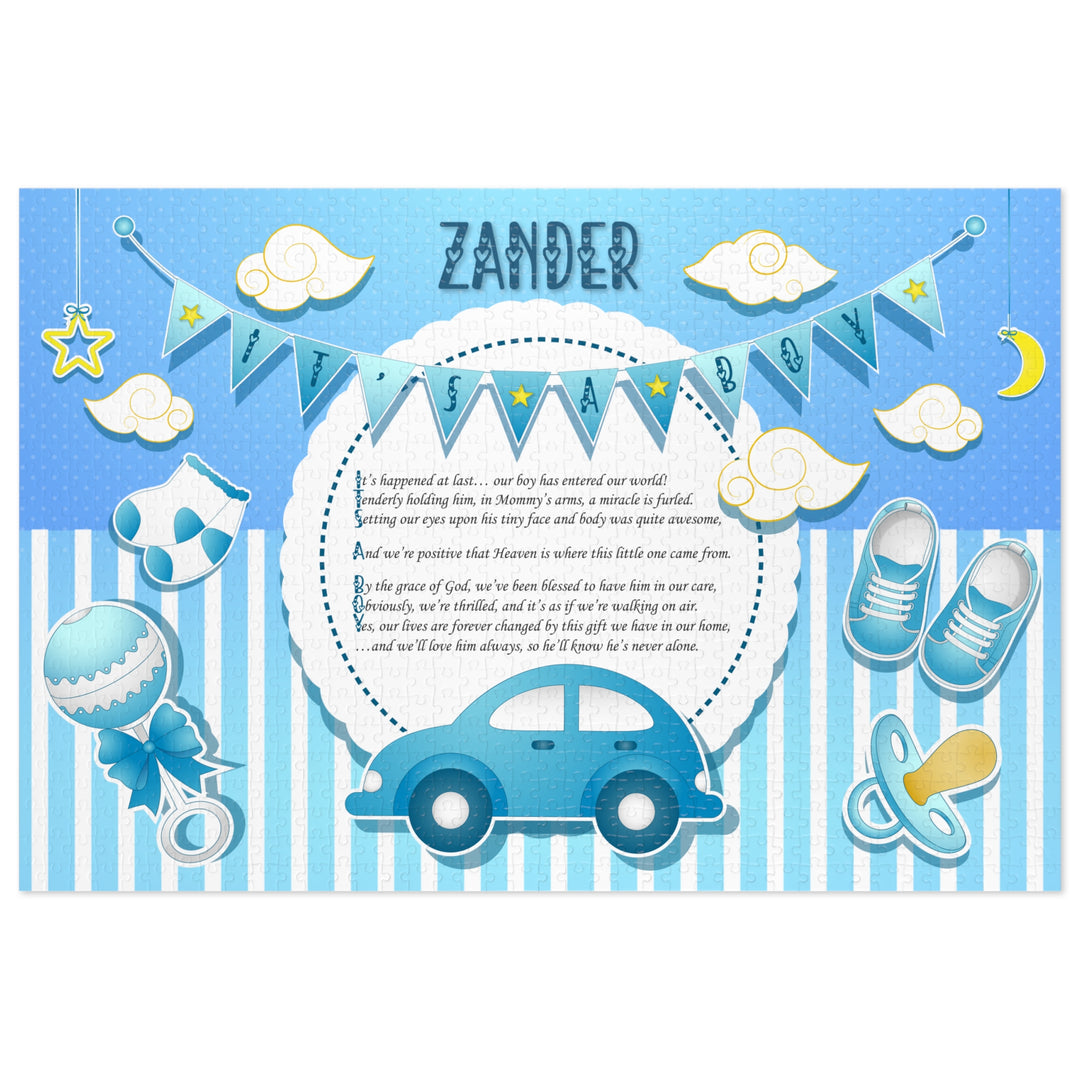 It's a Boy Acrostic Poem Puzzle - Blue Stripes - Tin Box - Personalized