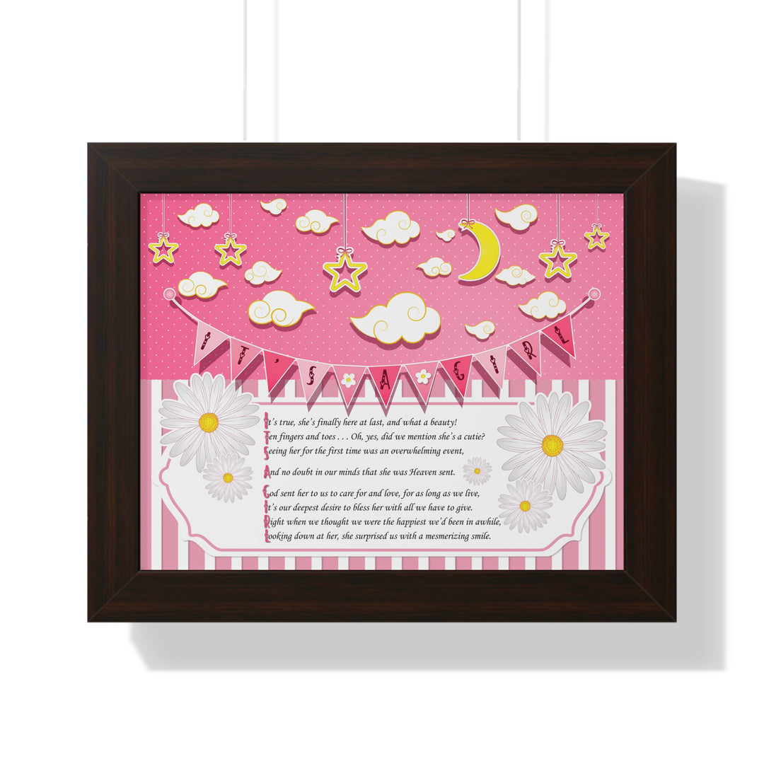 Baby Steps "It's a Girl" Framed Print - Pink Stripes -No Personalization
