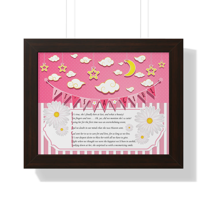 Baby Steps "It's a Girl" Framed Print - Pink Stripes -No Personalization