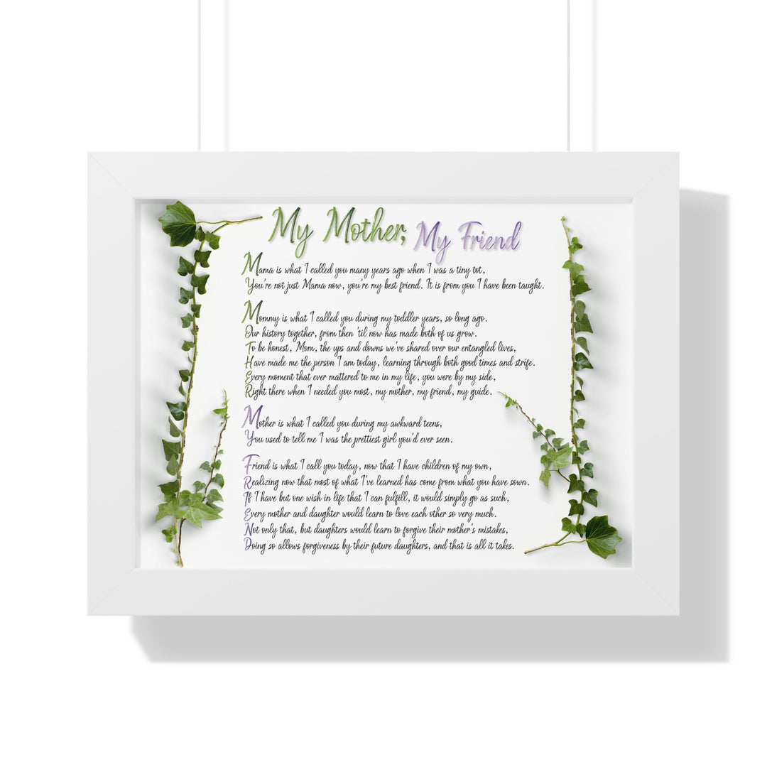 "My Mother, My Friend" Framed Acrostic Poem Print - Soft