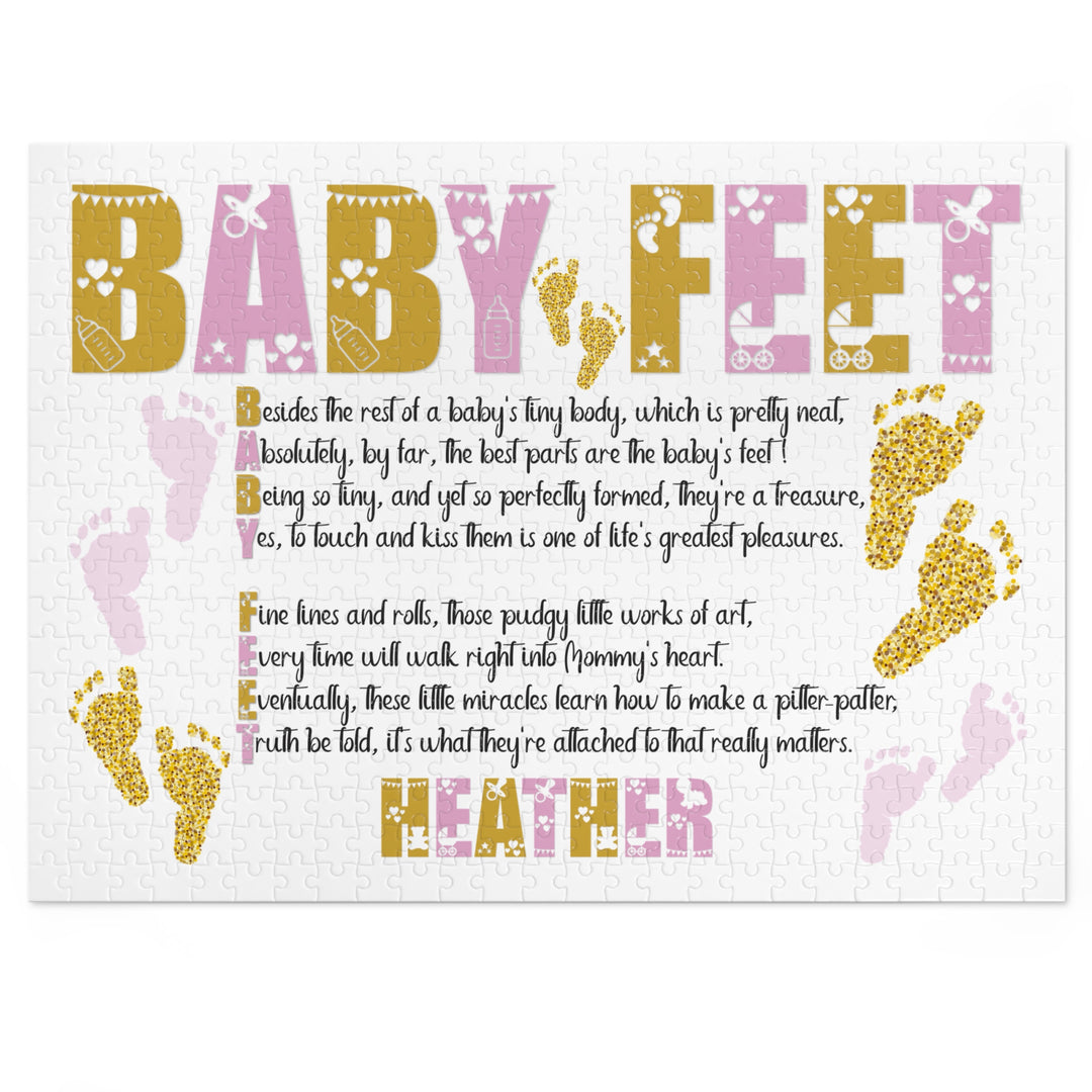 "Baby Feet" Acrostic Poem Jigsaw Puzzle - Pink and Gold - Personalized