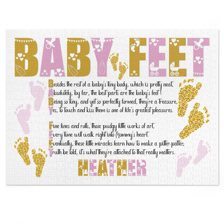 "Baby Feet" Acrostic Poem Jigsaw Puzzle - Pink and Gold - Personalized