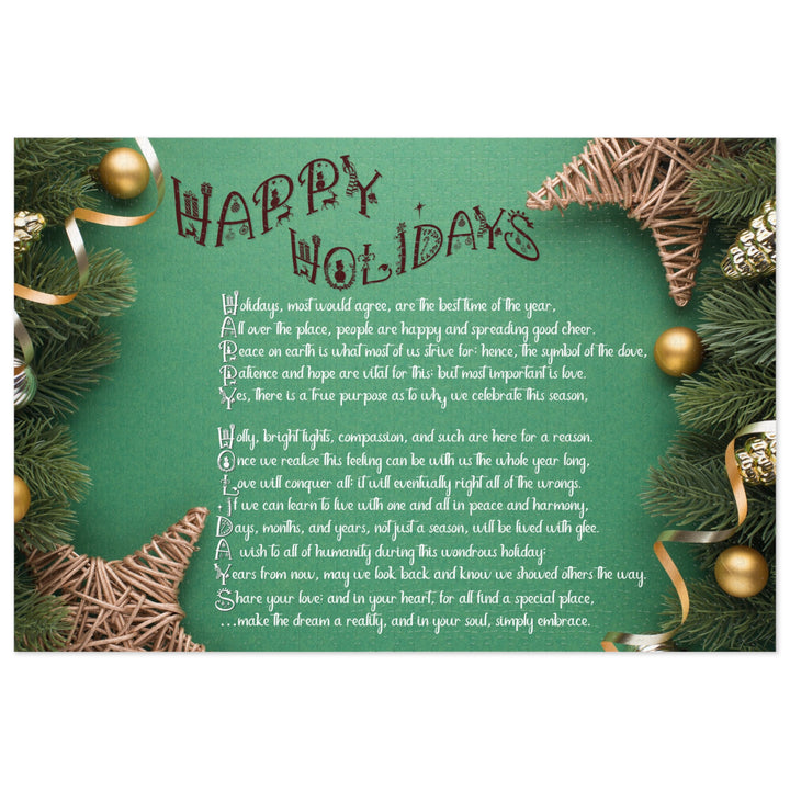 Happy Holidays Acrostic Poem Puzzle - Green Boho - Tin Box