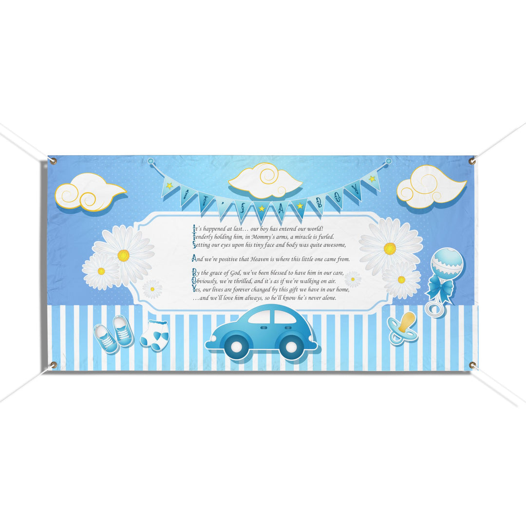 FIX SIZES It’s a Boy Acrostic Poem Vinyl Banner - Personalized - Blue Car-Stripes