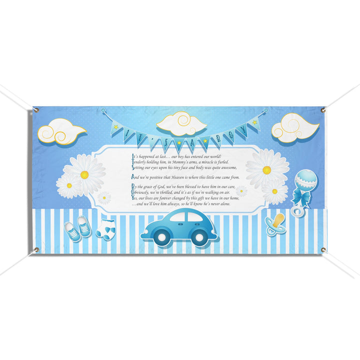 FIX SIZES It’s a Boy Acrostic Poem Vinyl Banner - Personalized - Blue Car-Stripes