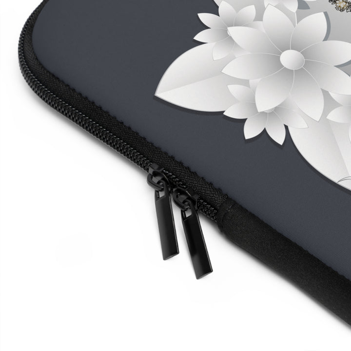 I Love You Neoprene Laptop Sleeve - Solid Black Back - White Flowers